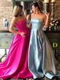 Princess Strapless Satin Floor-length Beading Prom Dresses