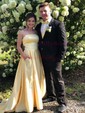 Princess Strapless Satin Floor-length Beading Prom Dresses
