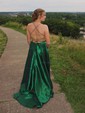 A-line Scoop Neck Satin Prom Dresses With Ruched