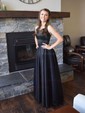 A-line Scoop Neck Satin Prom Dresses With Ruched