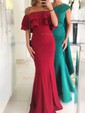 Sheath/Column Sweep Train Off-the-shoulder Silk-like Satin Split Front Prom Dresses