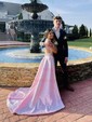 Princess Halter Satin Sweep Train Beading Prom Dresses