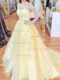 Ball Gown/Princess Sweep Train Scoop Neck Tulle Appliques Lace Prom Dresses