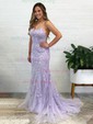 Trumpet/Mermaid Square Neckline Tulle Sweep Train Beading Prom Dresses