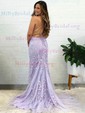 Trumpet/Mermaid Square Neckline Tulle Sweep Train Beading Prom Dresses