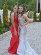 Trumpet/Mermaid Square Neckline Tulle Sweep Train Beading Prom Dresses