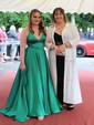 A-line V-neck Satin Prom Dresses With Ruched