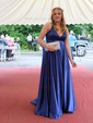 A-line V-neck Satin Prom Dresses With Ruched