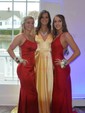 A-line V-neck Silk-like Satin Sweep Train Split Front Prom Dresses