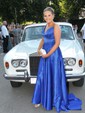 A-line V-neck Silk-like Satin Sweep Train Split Front Prom Dresses