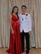 A-line V-neck Satin Prom Dresses With Ruched