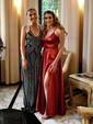 A-line V-neck Satin Prom Dresses With Ruched