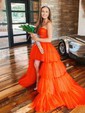 Ball Gown/Princess Asymmetrical Straight Tulle Tiered Prom Dresses