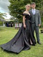 Ball Gown/Princess Floor-length Off-the-shoulder Satin Split Front Prom Dresses