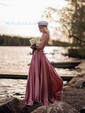 A-line Scoop Neck Satin Prom Dresses With Ruched