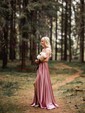 A-line Scoop Neck Satin Prom Dresses With Ruched
