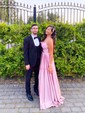 A-line Scoop Neck Satin Prom Dresses With Ruched