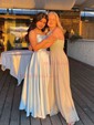 A-line Scoop Neck Satin Prom Dresses With Ruched