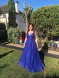 Ball Gown V-neck Floor-length Tulle Prom Dresses