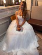 Lilac Ball Gown Scoop Neck Tulle Prom Dresses With Ruched