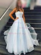 Ball Gown/Princess Sweep Train Scoop Neck Glitter Pockets Prom Dresses