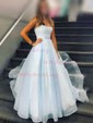 Lilac Ball Gown Scoop Neck Tulle Prom Dresses With Ruched