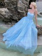 Lilac Ball Gown Scoop Neck Tulle Prom Dresses With Ruched