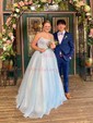 Lilac Ball Gown Scoop Neck Tulle Prom Dresses With Ruched