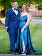 Burgundy A-line Cowl Neck Satin Prom Dresses With Ruched
