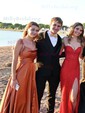 Burgundy A-line Cowl Neck Satin Prom Dresses With Ruched