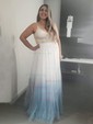 Ball Gown V-neck Tulle Prom Dresses With Appliques