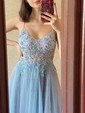 Ball Gown/Princess Floor-length V-neck Tulle Beading Prom Dresses