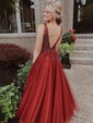 Ball Gown V-neck Backless Tulle Prom Dresses With Beading