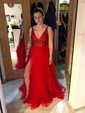 Ball Gown/Princess Sweep Train V-neck Tulle Split Front Prom Dresses