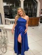 Ball Gown One Shoulder Satin Prom Dresses With Split