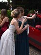 Ball Gown Scoop Neck Tulle Sweep Train Appliques Lace Prom Dresses