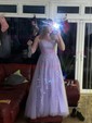 Ball Gown Scoop Neck Tulle Sweep Train Appliques Lace Prom Dresses