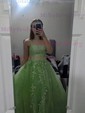 Ball Gown Scoop Neck Tulle Prom Dresses With Appliques