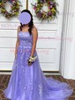 Ball Gown Scoop Neck Tulle Prom Dresses With Appliques