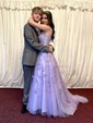 Ball Gown Scoop Neck Tulle Sweep Train Appliques Lace Prom Dresses