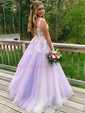 Ball Gown/Princess Floor-length V-neck Tulle Appliques Lace Prom Dresses