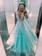 Ball Gown/Princess Floor-length V-neck Tulle Appliques Lace Prom Dresses