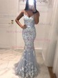 Mermaid Sweetheart Lace Tulle Prom Dresses With Appliques
