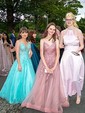 Ball Gown/Princess Sweep Train V-neck Tulle Lace Appliques Lace Prom Dresses