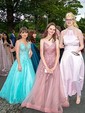 Ball Gown V-neck Tulle Lace Prom Dresses With Appliques Lace