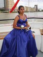 Burgundy Ball Gown V-neck Satin Prom Dresses With Ruched