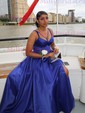 Ball Gown/Princess Sweep Train V-neck Satin Pockets Prom Dresses