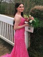 Trumpet/Mermaid Sweep Train Scoop Neck Tulle Lace Appliques Lace Prom Dresses