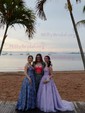 Ball Gown/Princess Scoop Neck Tulle Sweep Train Appliques Lace Prom Dresses