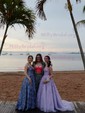 Ball Gown Scoop Neck Tulle Prom Dresses With Appliques